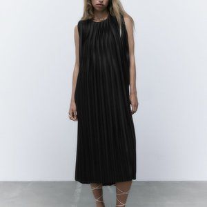 Zara black pleated midi dress NWT